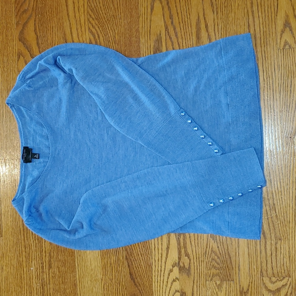 Talbots 100% Merino Puff Sleeve Sweater with Pearl Button Cuffs, Blue, Size SP